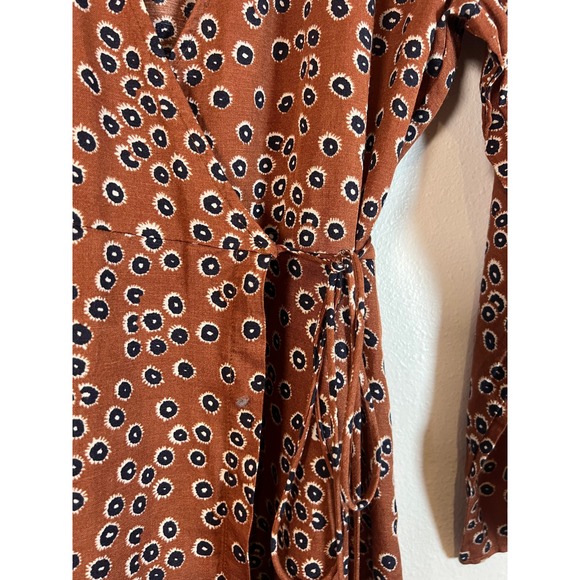 Outerknown Rhiannon Brown Floral Midi Wrap Dress Sz. XS Silk Hemp Relaxed Fit - Picture 6 of 12